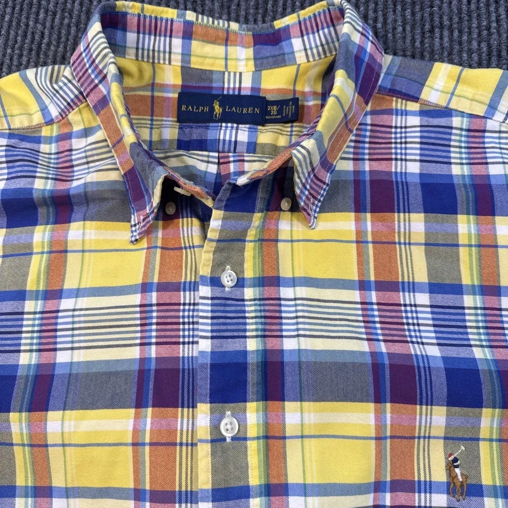 Polo Ralph Lauren Shirt 2XB Big TALL Madras Plaid Button Down Long Sleeve Preppy